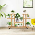 4 Tier Wood Plant Stand Rolling Flower Rack with 6 Wheels - Bestoutdor