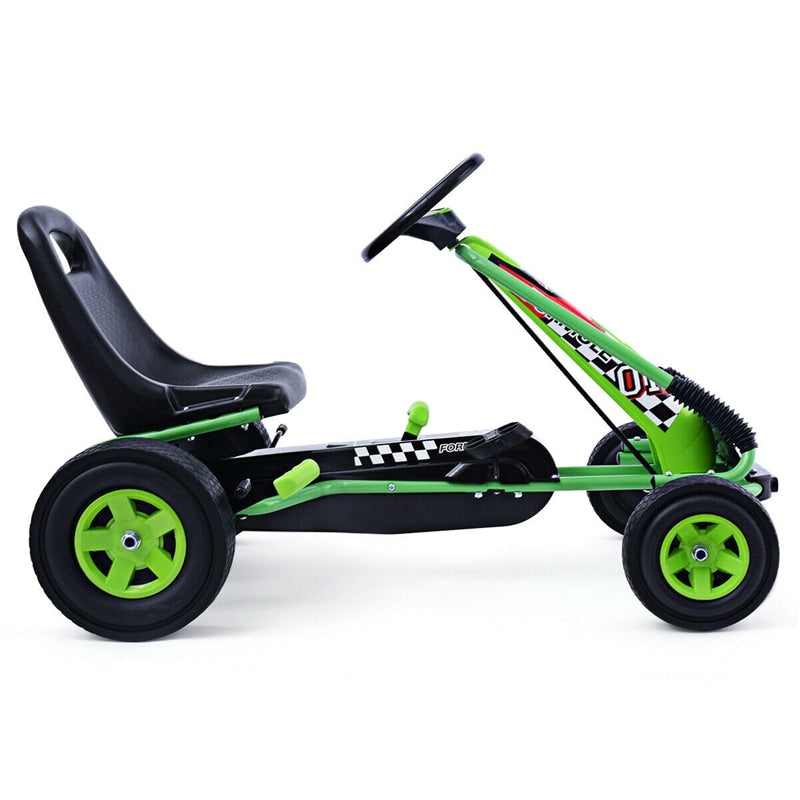 Kids Ride On Pedal Go Kart 4 Wheel Pedal Kart Off-Road Go Kart Racer Car with Adjustable Seat