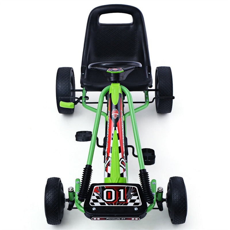 Kids Pedal Go Kart, 4-Wheel Off-Road Pedal Go Cart with Adjustable Seat, Safety Brakes, Steering Wheel, Racer Ride-On Pedal Car for Boys & Girls