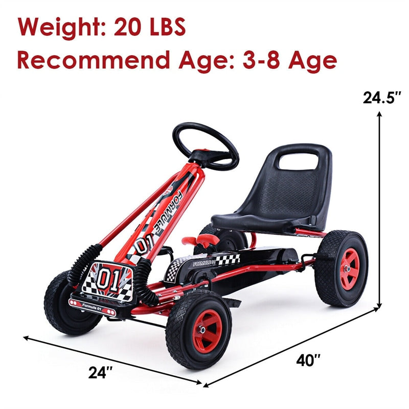 Kids Pedal Go Kart, 4-Wheel Off-Road Pedal Go Cart with Adjustable Seat, Safety Brakes, Steering Wheel, Racer Ride-On Pedal Car for Boys & Girls