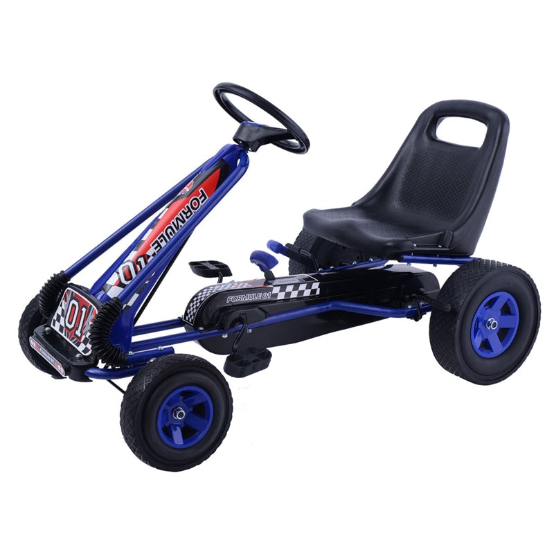 Kids Pedal Go Kart, 4-Wheel Off-Road Pedal Go Cart with Adjustable Seat, Safety Brakes, Steering Wheel, Racer Ride-On Pedal Car for Boys & Girls