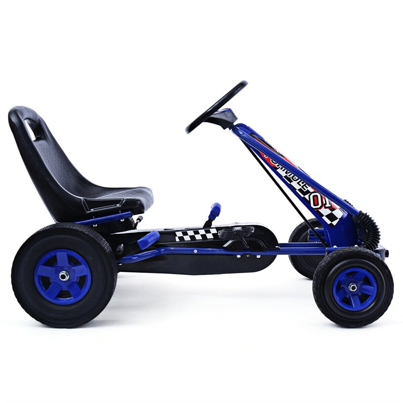 Kids Pedal Go Kart, 4-Wheel Off-Road Pedal Go Cart with Adjustable Seat, Safety Brakes, Steering Wheel, Racer Ride-On Pedal Car for Boys & Girls