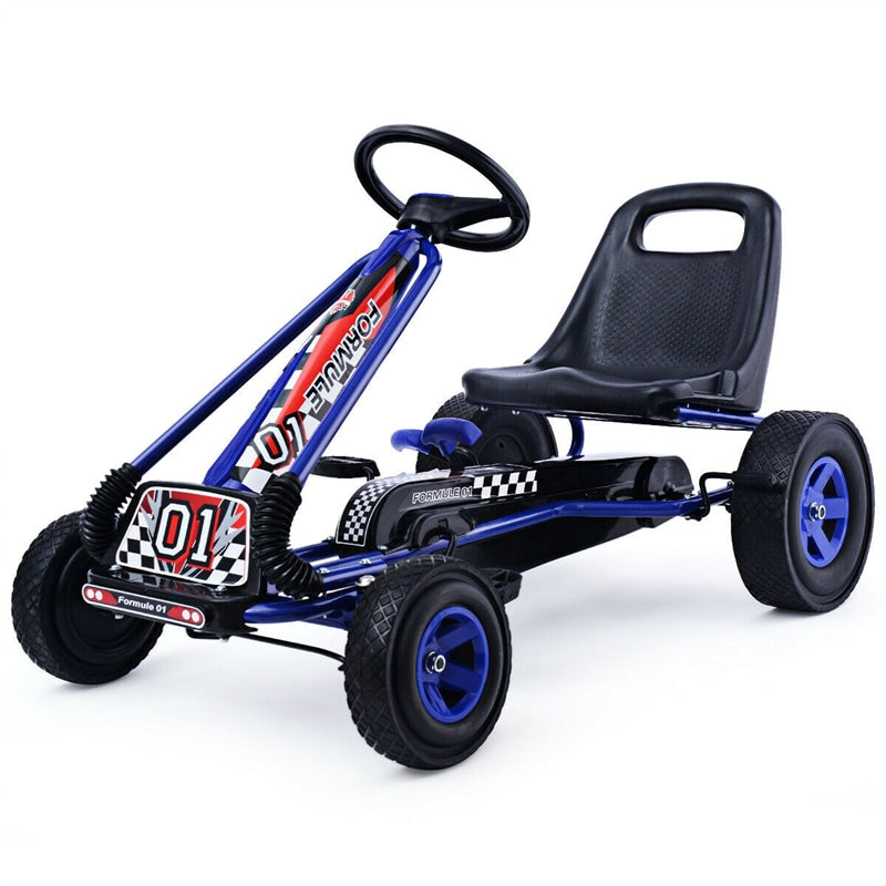 Kids Ride On Pedal Go Kart 4 Wheel Pedal Kart Off-Road Go Kart Racer Car with Adjustable Seat