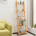 5-Tier Bamboo Ladder Plant Stand Leaning Bookshelf Display Shelf