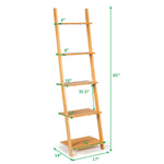 5-Tier Bamboo Ladder Plant Stand Leaning Bookshelf Display Shelf