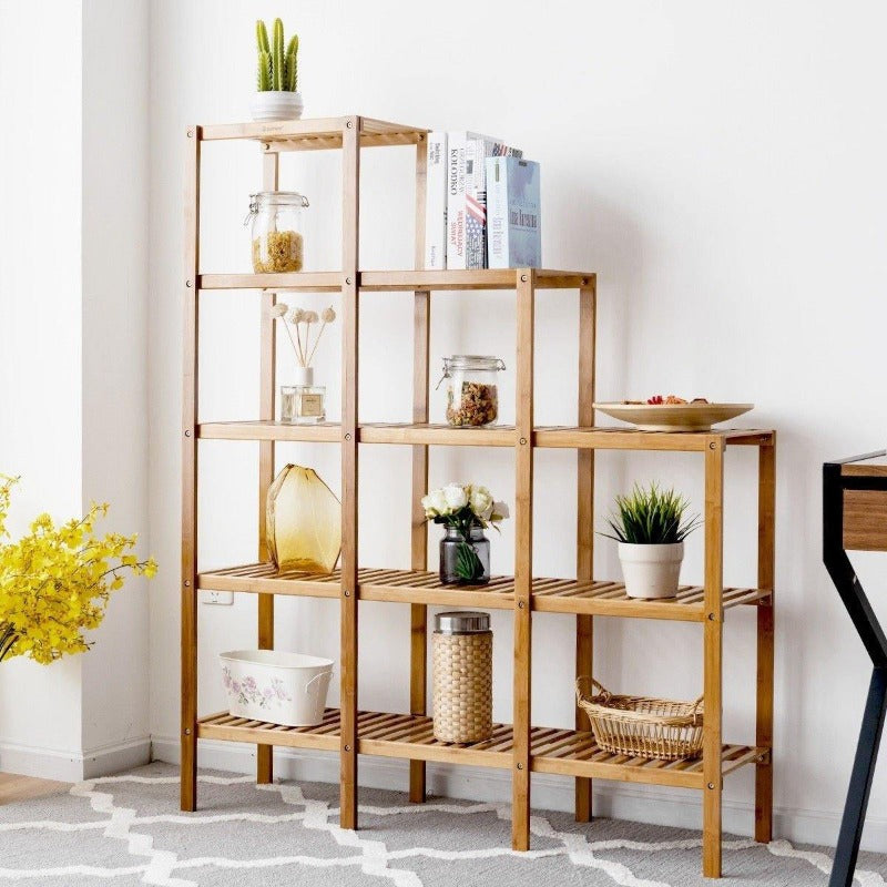 5-Tier Multifunctional Bamboo Plant Display Stand Organizer - Bestoutdor