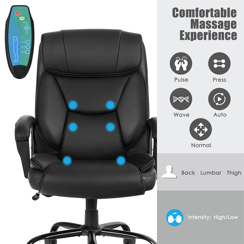 Big and Tall 500lbs Wide Seat Ergonomic Desk Chair with Lumbar Support Arms  Headrest Massage Office Chair Rolling Swivel PU Leather Task Computer Chair  for Adults, Black 