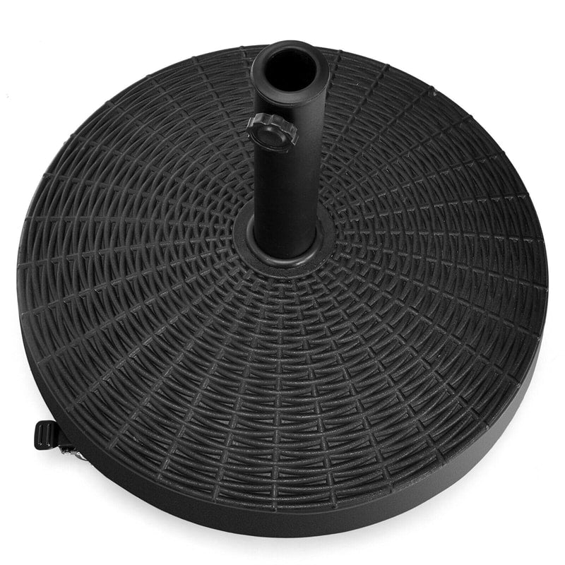 50 LBS Heavy Duty Patio Umbrella Stand 20" Round Wicker Style Resin Umbrella Base Umbrella Holder with 4 Lockable Wheels