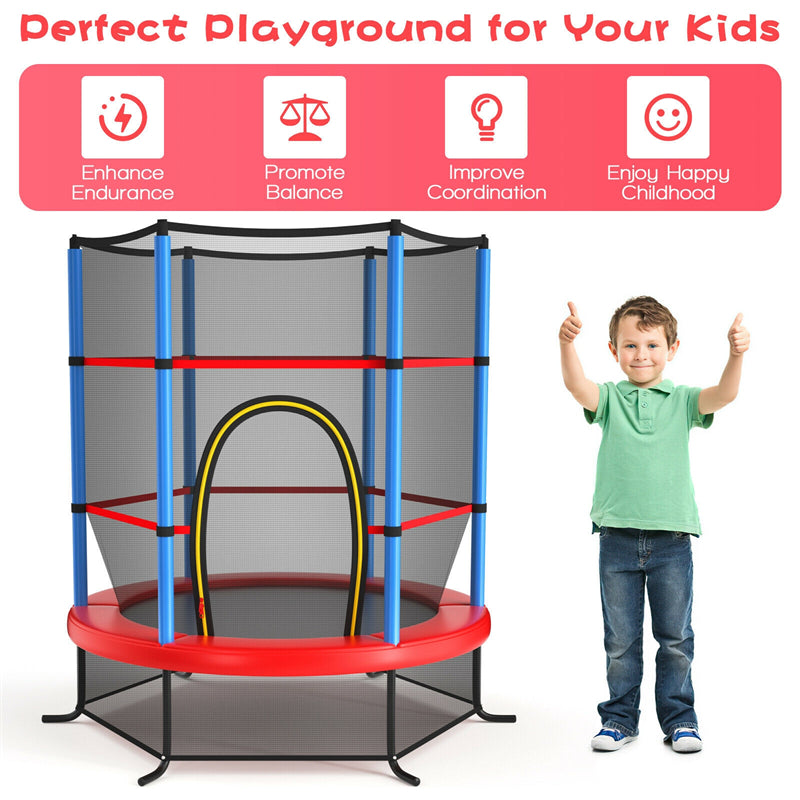 55" Round Kids Trampoline Outdoor Indoor Toddler Trampoline Bouncing Jumping Mat with Safety Enclosure Net