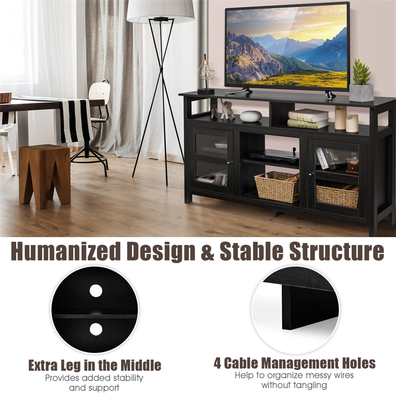 58" Fireplace TV Stand for TVs up to 65", Farmhouse Entertainment Center Wood Media Console with 2 Cabinets & 4 Shelves for 18" Fireplace