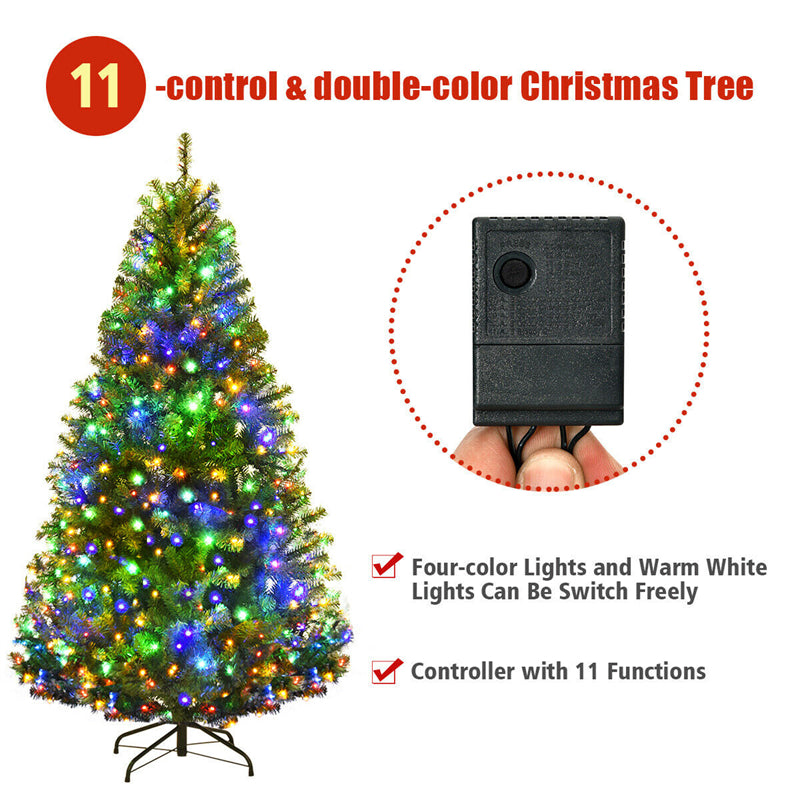 5FT Pre-lit Christmas Tree Hinged Artificial Xmas Tree 11 Flash Modes with 150 Dual-Colored LED Lights & Metal Stand