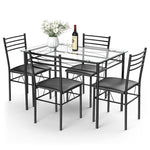 5 Piece Kitchen Dining Room Set Dining Table Set with Glass Tabletop & 4 Upholstered Chairs