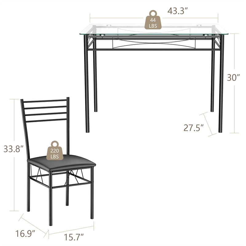 5 Piece Kitchen Dining Room Set Dining Table Set with Glass Tabletop & 4 Upholstered Chairs