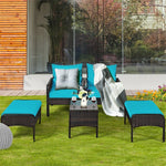 5 Pcs Rattan Patio Furniture Set Conversation Sofa Coffee Table Set with Cushioned Sofas & Ottomans