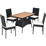 5 Pcs Wicker Patio Dining Set with Acacia Wood Table & Outdoor Rattan Chairs