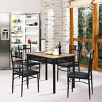 5 Piece Metal Dining Set with 4 Padded Chairs & Wood Top Dining Table, Vintage Kitchen Breakfast Furniture Set for Home Dining Room