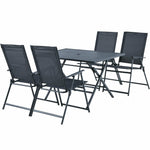 5 Piece Patio Dining Set Metal Frame Outdoor Folding Table with Mesh Fabric Armchairs & Umbrella Hole, No Assembly, Space-Saving Dining Furniture Set