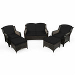 5 Piece Patio Rattan Furniture Set with Loveseat, 2 Cushioned Chairs & 2 Ottomans, Outdoor Wicker Conversation Set for Backyard, Balcony