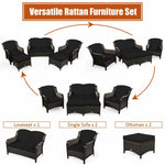 5 Piece Patio Rattan Furniture Set with Loveseat, 2 Cushioned Chairs & 2 Ottomans, Outdoor Wicker Conversation Set for Backyard, Balcony