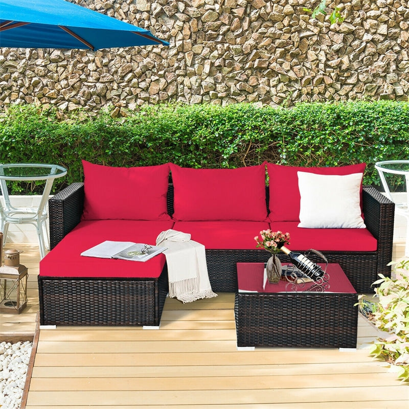 5 Piece Wicker Outdoor Sectional Sofa Rattan Patio Conversation Set with Coffee Table & Cushions