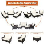 5 Piece Patio Rattan Furniture Set Sectional Sofa Set with Cushions, 2 Ottomans & Loveseat, Outdoor Wicker Conversation Set for Backyard