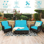 5 Piece Patio Rattan Furniture Set with Loveseat, 2 Cushioned Chairs & 2 Ottomans, Outdoor Wicker Conversation Set for Backyard, Balcony