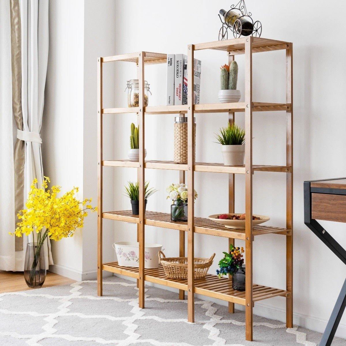 5 Tier Multifunctional Bamboo Shelf Rock Plant Display Stand (12 Pots) - Bestoutdor