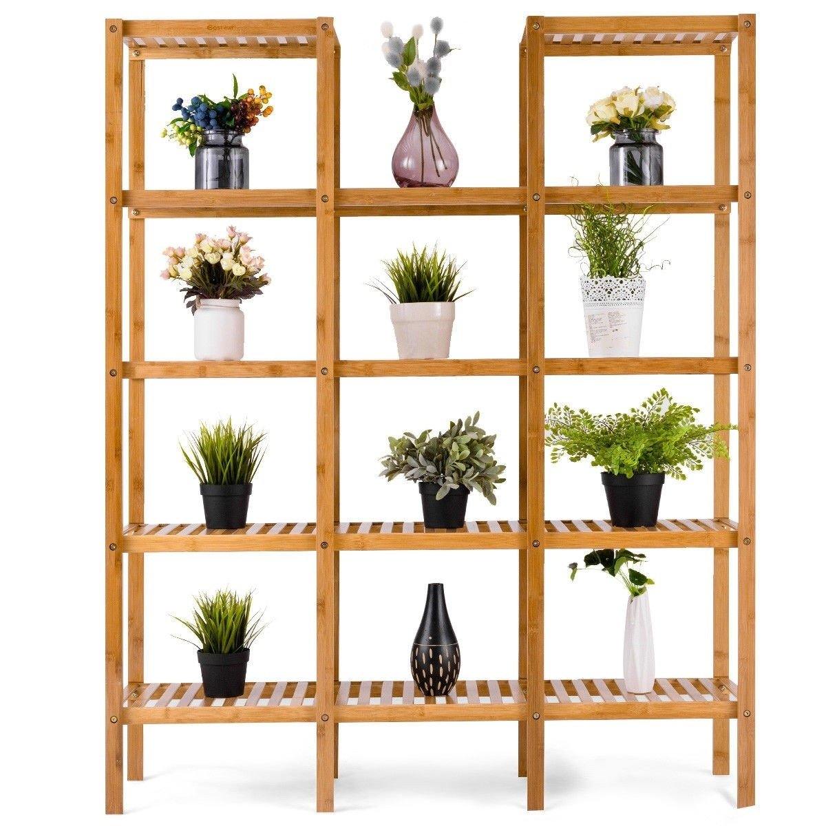 Multifunctional shops Bamboo Shelf Storage Organizer Rack Plant Stand Display Closet-l