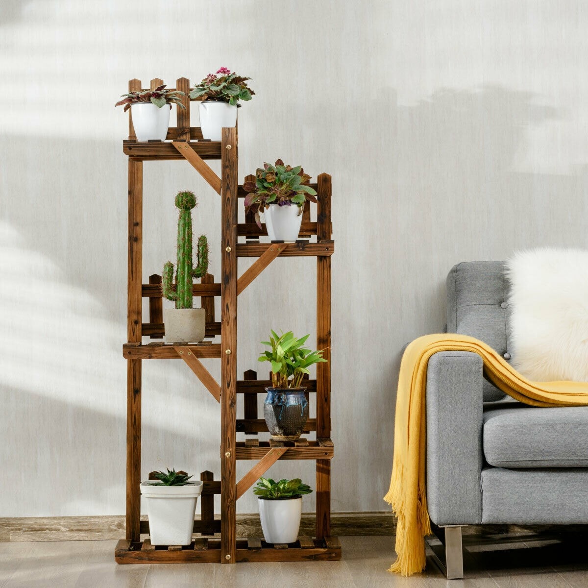 5 Tier Wood Plant Stand Flower Display Shelf Multifunctional Outdoor Storage Rack