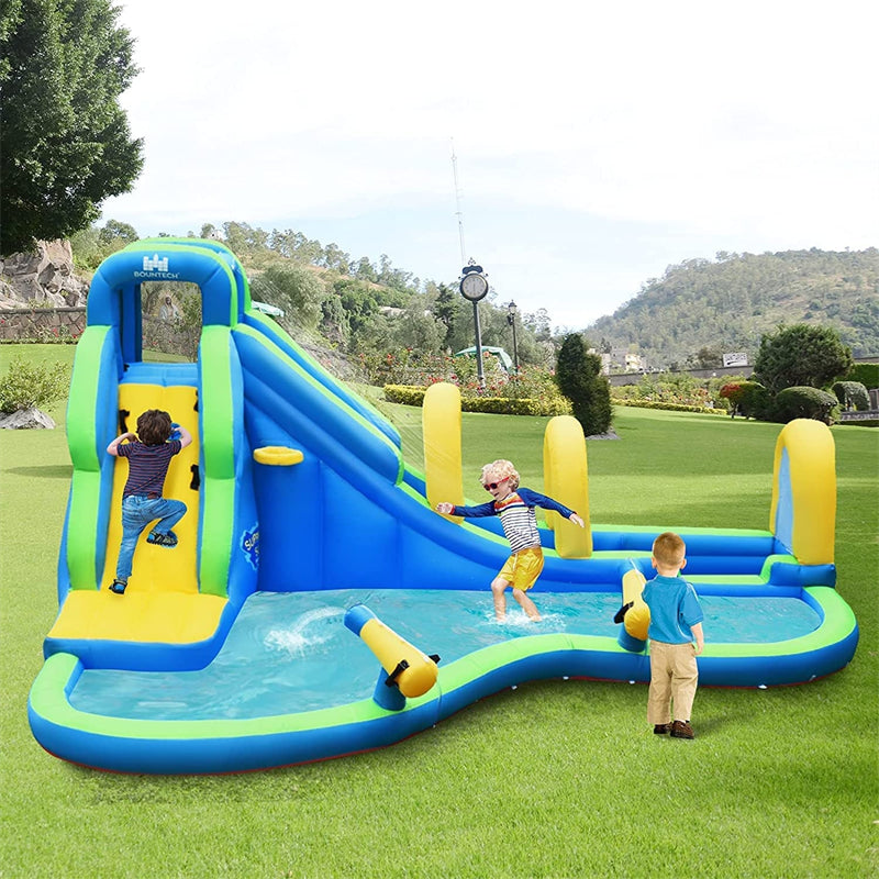 Inflatable Water Slide, 16x12FT Mega Waterslide Park with Adventure Long Slide, Splash Pool, 750W Blower for Kids Backyard Party Gifts