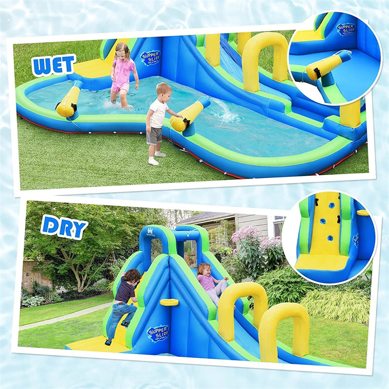 Inflatable Water Slide, 16x12FT Mega Waterslide Park with Adventure Long Slide, Splash Pool, 750W Blower for Kids Backyard Party Gifts