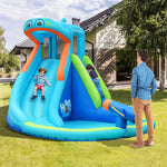 Hippo Theme Inflatable Bounce House Water Slide Indoor Outdoor Blow Up Waterslide Park with Climbing Wall, Splash Pool & Carry Bag