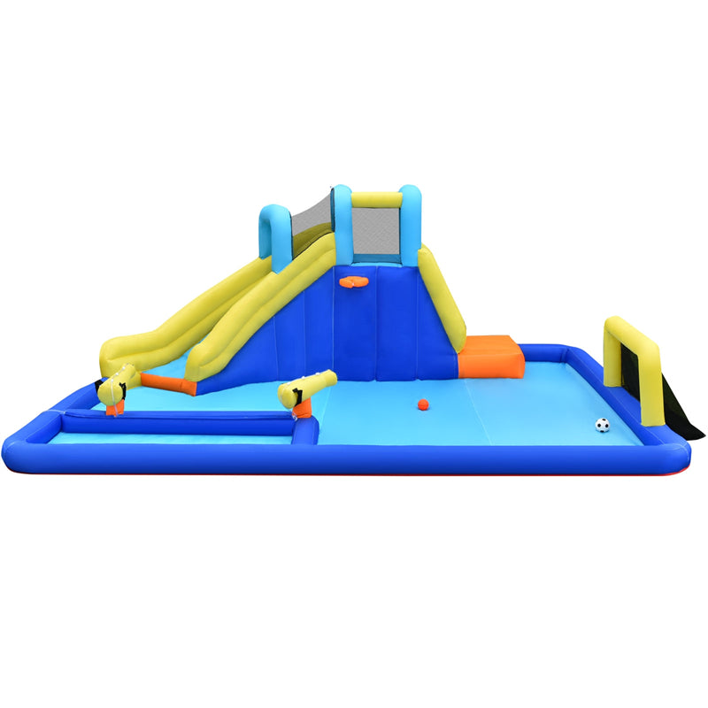 Inflatable Water Slide 6-in-1 Kids Giant Waterslide Park with Climbing Wall, Dual Water Cannons, Soccer Goal, Splash Pool without Blower