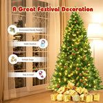 6.5FT Pre-Lit Hinged Christmas Tree with 450 LED Lights, Pine Cones, Red Berries, 1100 Branch Tips & Sturdy Metal Stand for Holiday Home Decor