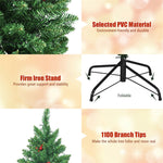 6.5FT Pre-Lit Hinged Christmas Tree with 450 LED Lights, Pine Cones, Red Berries, 1100 Branch Tips & Sturdy Metal Stand for Holiday Home Decor