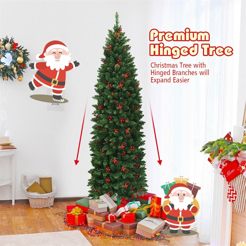 6.5ft Pre-lit Hinged Pencil Artificial Christmas Tree with LED Lights