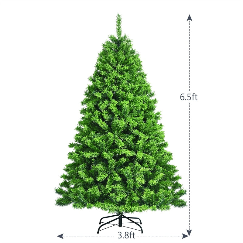 6.5FT Green Flocked Artificial Christmas Tree Unlit Hinged Xmas Tree with Premium 924 PVC Branch Tips & Metal Stand