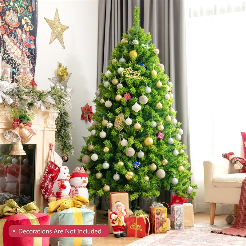 6.5FT Green Flocked Artificial Christmas Tree Unlit Hinged Xmas Tree with Premium 924 PVC Branch Tips & Metal Stand