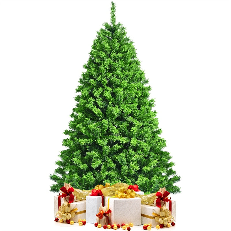 6.5FT Green Flocked Artificial Christmas Tree Unlit Hinged Xmas Tree with Premium 924 PVC Branch Tips & Metal Stand