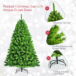 6.5FT Green Flocked Artificial Christmas Tree Unlit Hinged Xmas Tree with Premium 924 PVC Branch Tips & Metal Stand