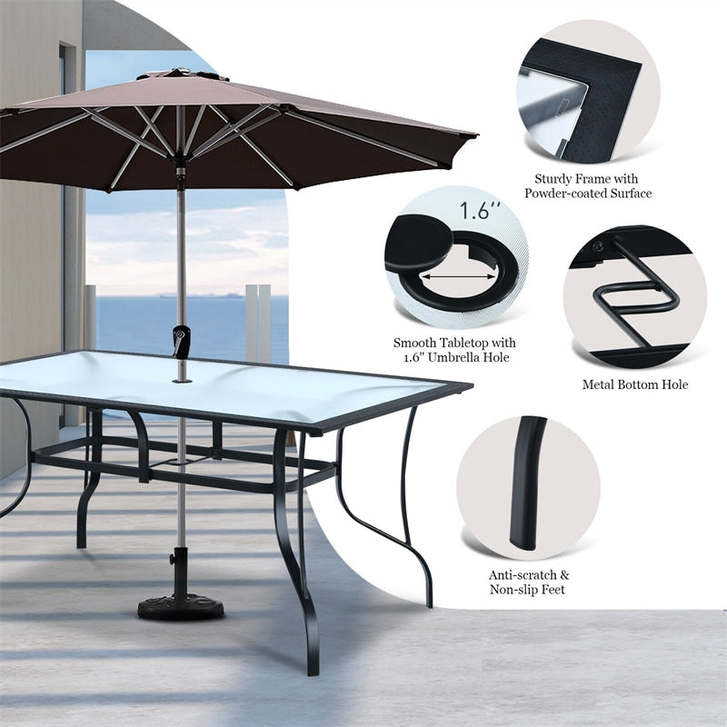 60" x 38" All Weather Rectangular Patio Dining Table with 1.6" Umbrella Hole for Backyard