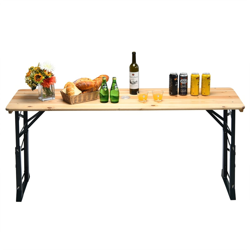 66.5 Inch Outdoor Wood Folding Picnic Table Adjustable Height Beer Table with Umbrella Hole