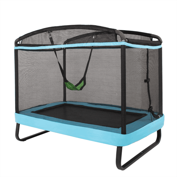 ASTM Certified 6FT Kids Trampoline with Swing & Safety Enclosure Net, 220lbs Max Load, Indoor/Outdoor Rectangle Trampoline for Ages 3-8