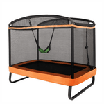 ASTM Certified 6FT Kids Trampoline with Swing & Safety Enclosure Net, 220lbs Max Load, Indoor/Outdoor Rectangle Trampoline for Ages 3-8