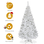 6FT White Christmas Tree Hinged Artificial Xmas Tree Home Holiday Décor with 650 Branches & Metal Stand