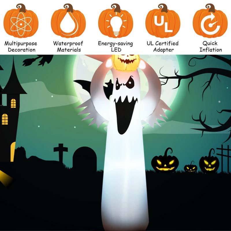 6FT Halloween Ghost Inflatable Blow Up Ghost Decoration with Pumpkin, Air Blower & LED Lights for Home Yard Lawn