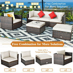 6PCS Rattan Outdoor Sectional Set, Patio Wicker Sofa with Cushions, Glass Coffee Table & Ottoman for Garden Backyard Lounge Conversation