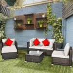 6PCS Rattan Outdoor Sectional Set, Patio Wicker Sofa with Cushions, Glass Coffee Table & Ottoman for Garden Backyard Lounge Conversation