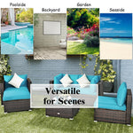 6PCS Rattan Patio Sectional Furniture Set with Glass Side Table, Ottoman & Cushions, Wicker Outdoor Sofa Seating Group for Garden Yard