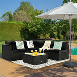 6 Pcs Patio Rattan Conversation Set Wicker Outdoor Sectional Seating Group with Cushions & Coffee Table